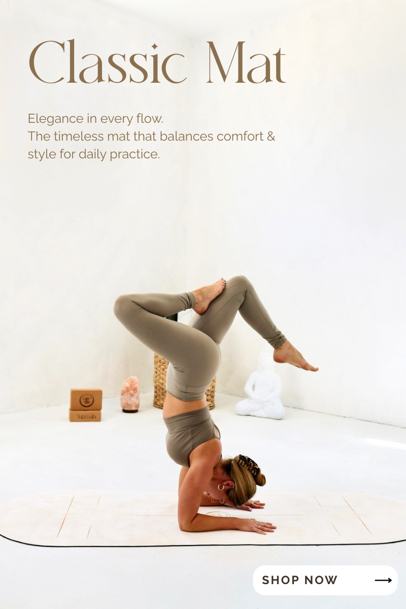 Designer yoga mat with non-slip texture and eco-friendly surface inspired by timeless elegance.