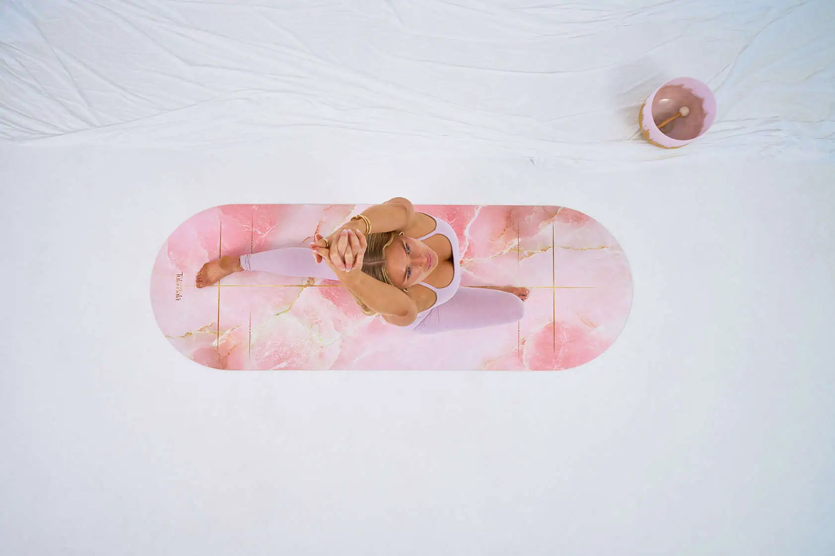 Rose Quartz yoga mat in serene space for yoga, meditation and sound bath