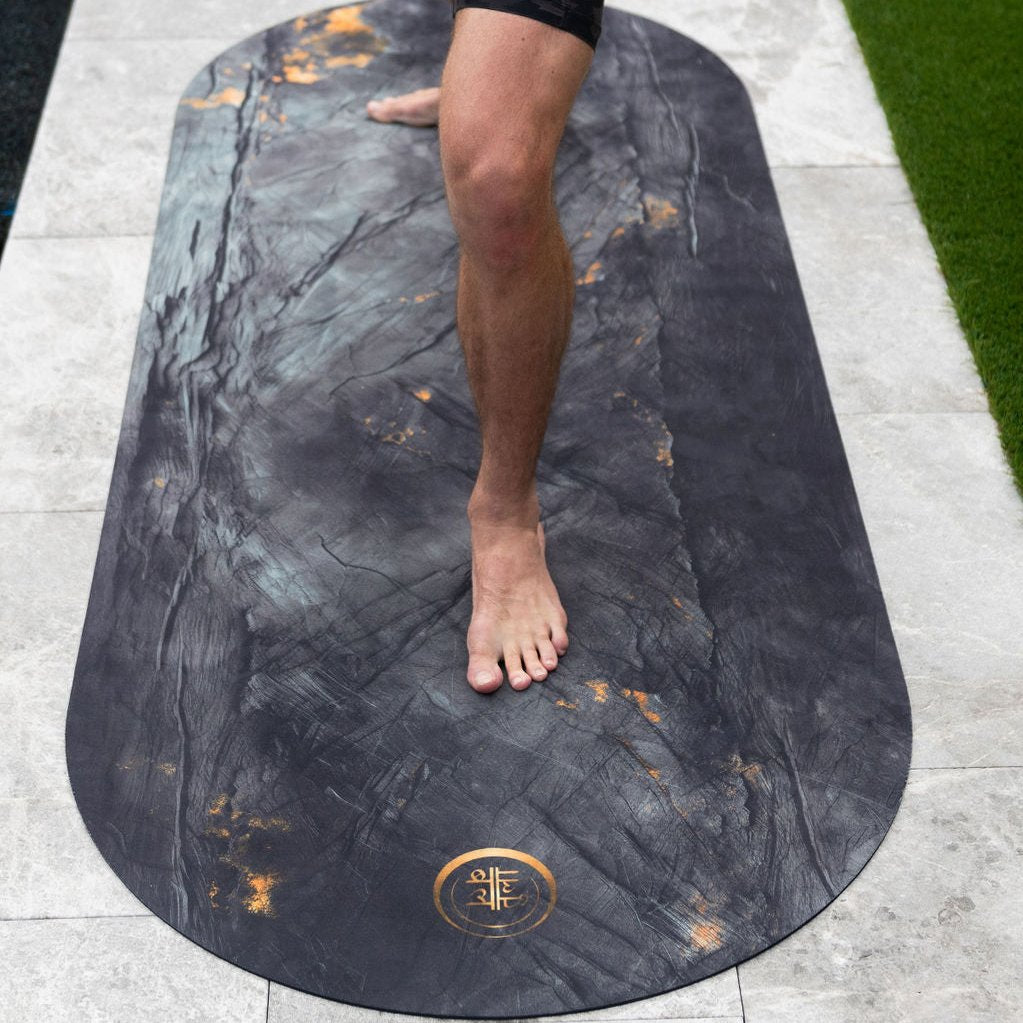 Sustainable suede yoga mat with premium non-slip texture and high-end craftsmanship.