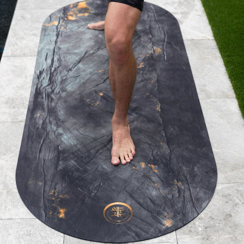 Sustainable suede yoga mat with premium non-slip texture and high-end craftsmanship.