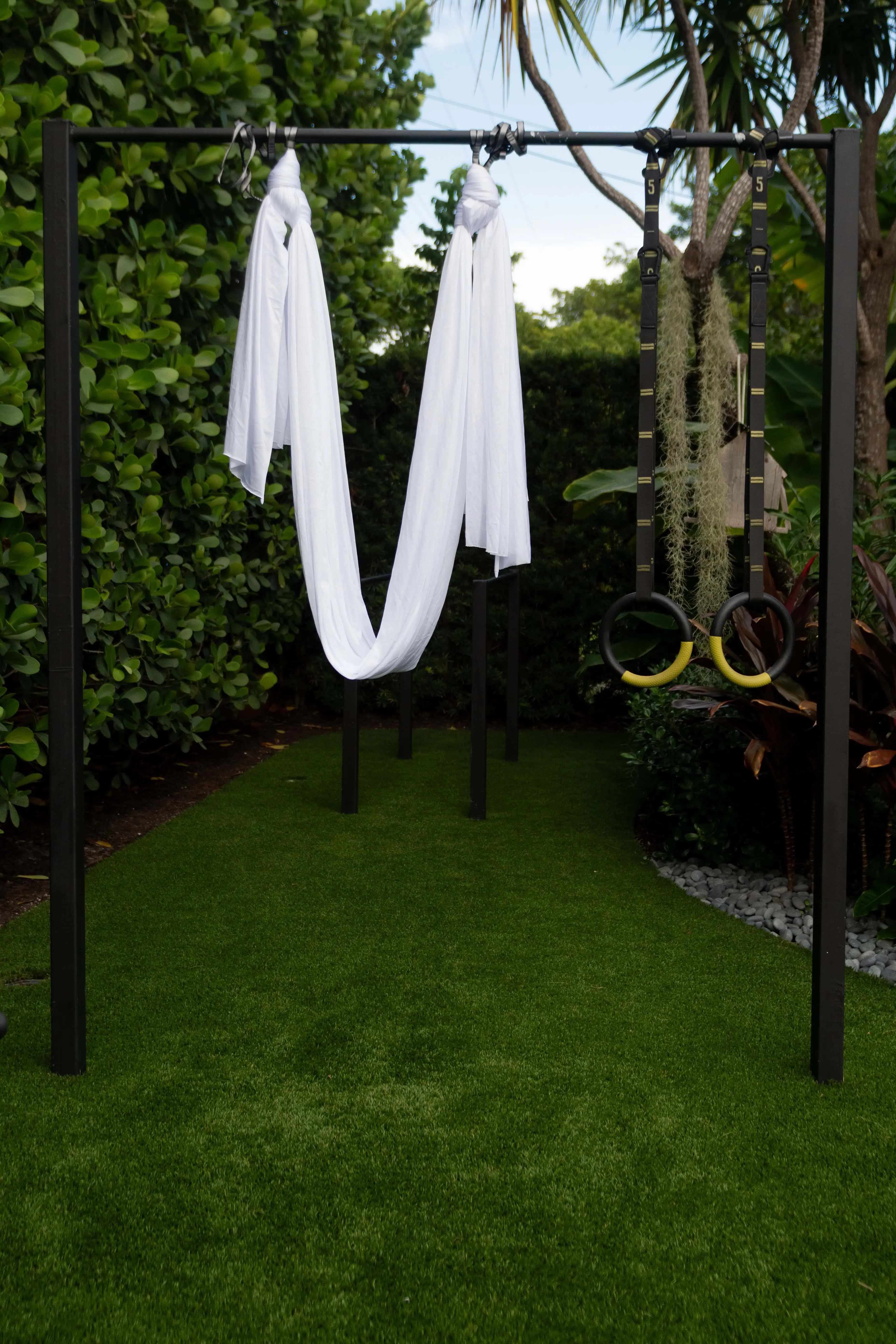 High end yoga gear featuring aerial silks crafted from durable and sustainable fabric.