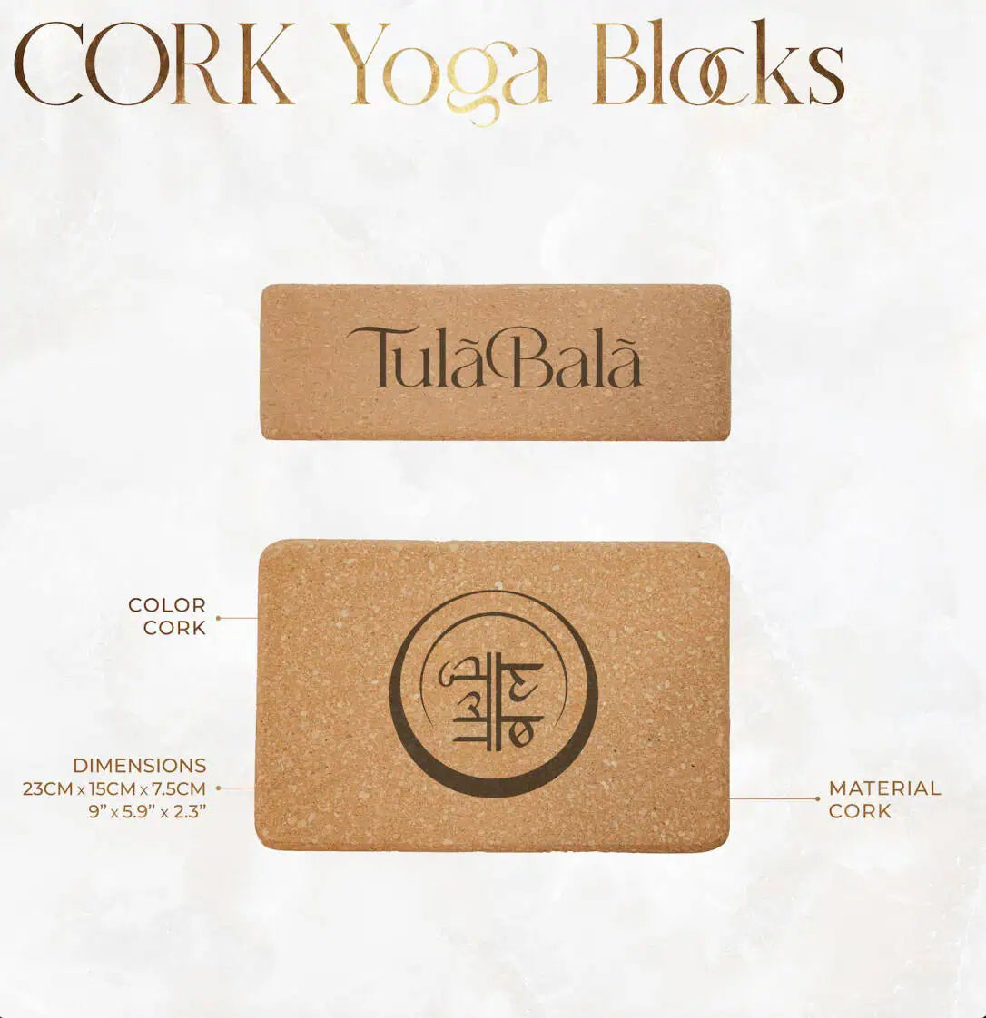 Infographic showcasing eco-friendly cork yoga blocks, emphasizing stability, alignment support, and versatility for yoga, pilates, and stretching exercises.