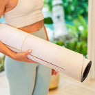 Designer yoga mat crafted with coconut PU for an eco friendly and natural feel.