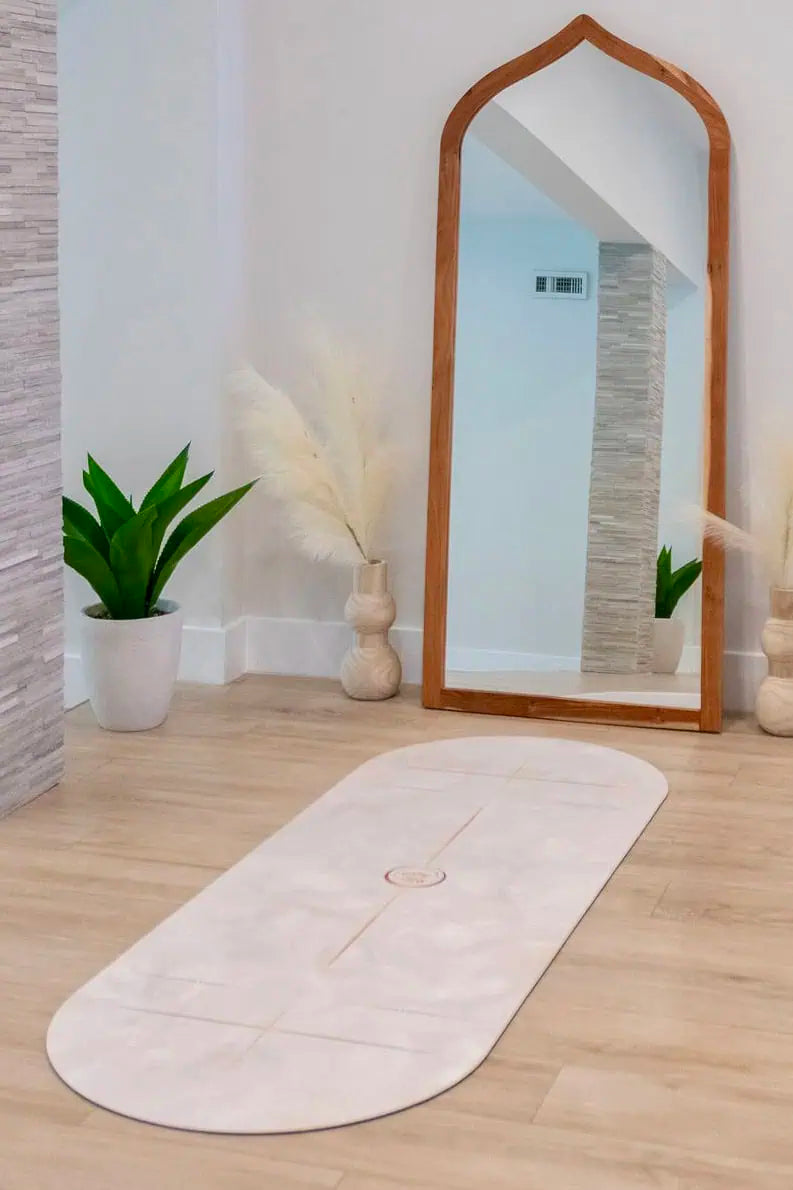 Luxury yoga mat with suede texture, crafted from sustainable and eco friendly materials.