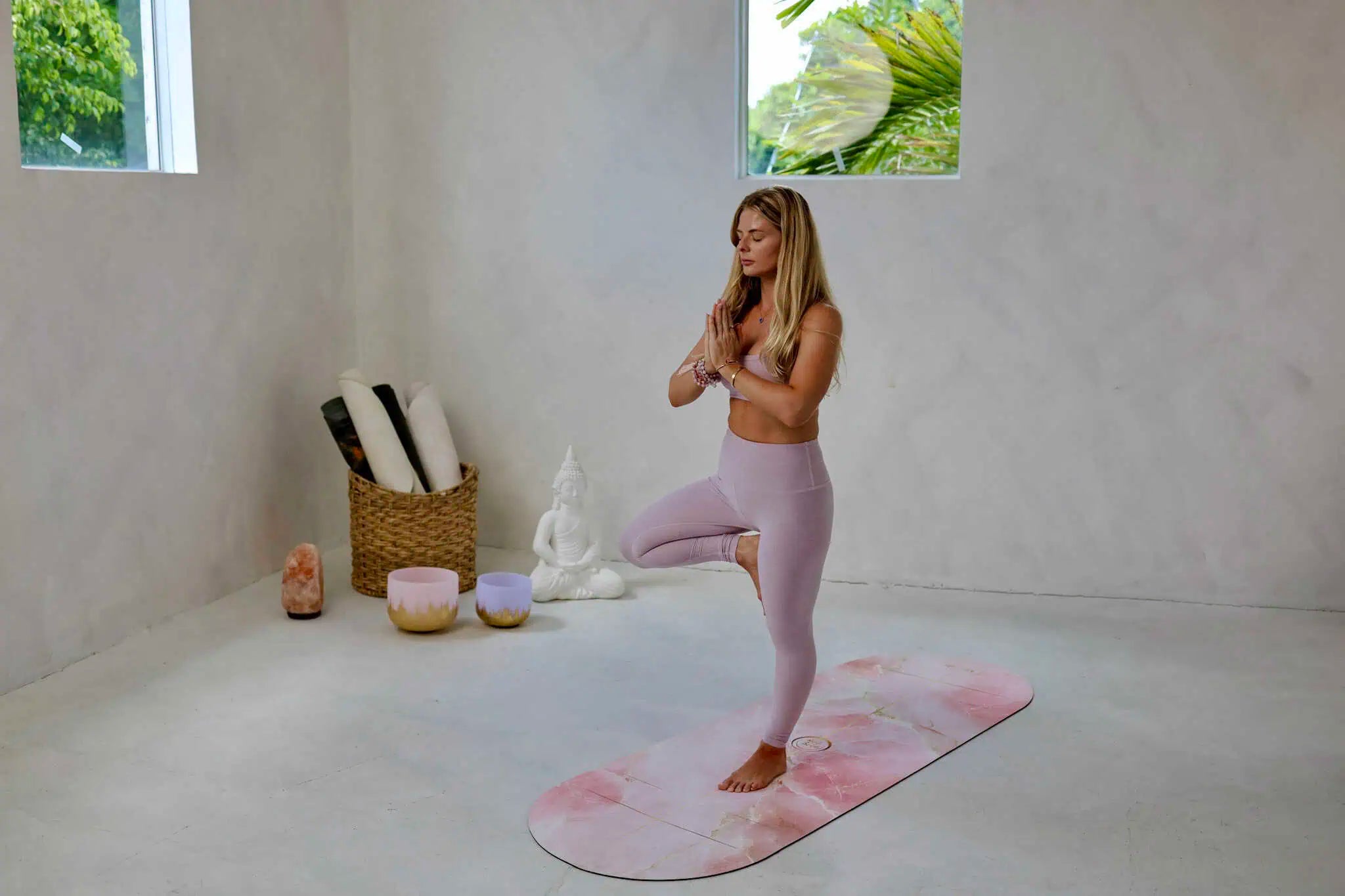 Artistic yoga mat made from sustainable materials, highlighting its luxury mandala design.