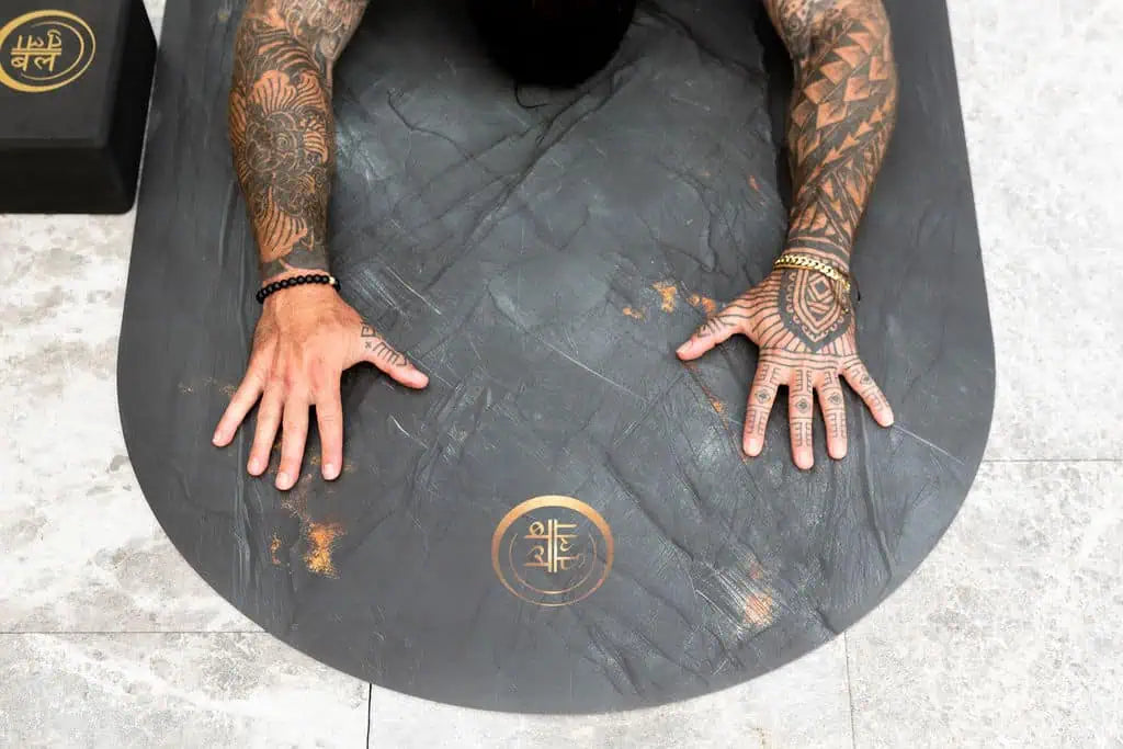 Non toxic yoga mat designed for strength and flow, blending artistic detail with sustainable performance.